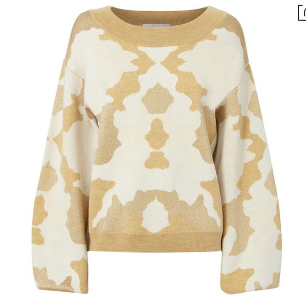 CAROLINE CONSTAS Camo Wool Knit Metallic Balloon Sleeve Crewneck Sweater SMALL